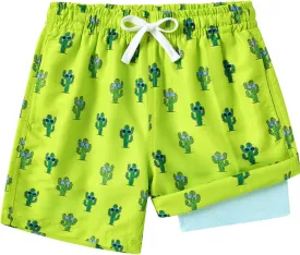Boys Swim Trunks with Compression Liner Toddler Boys Swim Shorts Boxer Brief Board Shorts Swimming Set 5-18T