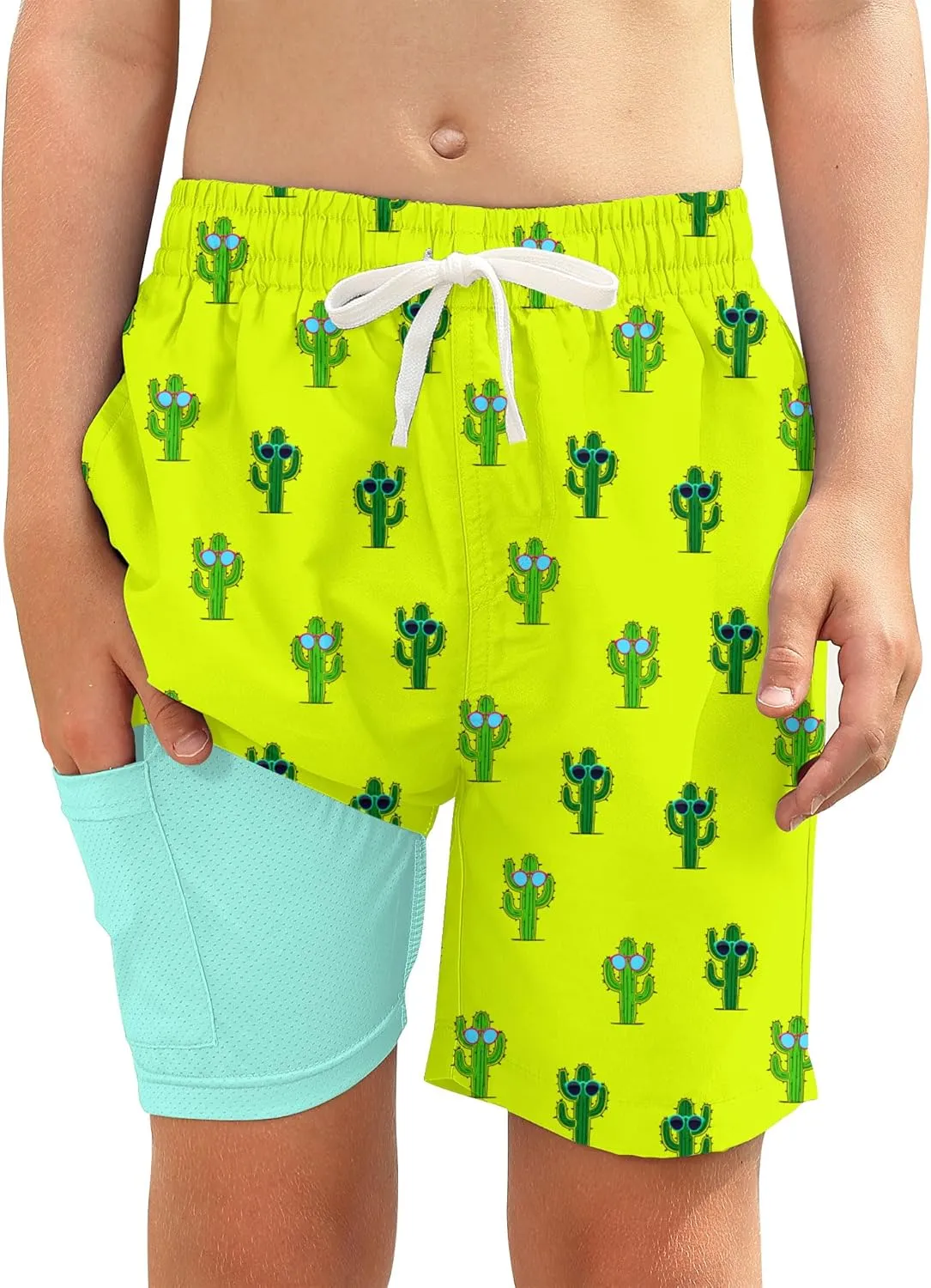 Boys Swim Trunks with Compression Liner Toddler Boys Swim Shorts Boxer Brief Board Shorts Swimming Set 5-18T