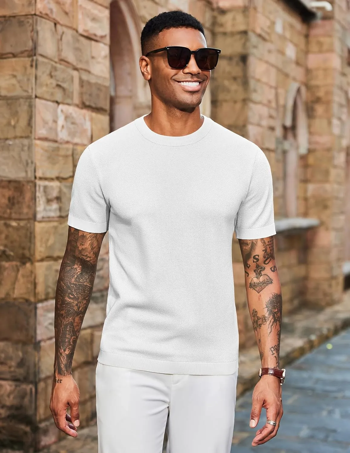 COOFANDY Men's Knit T-Shirts Short Sleeve Crewneck Shirt Casual Textured Pullover Tees