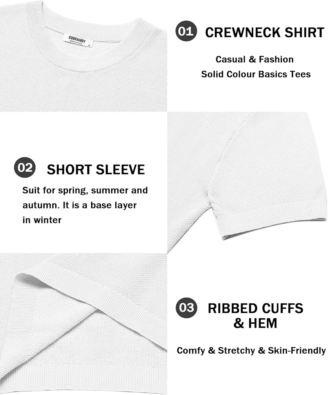 COOFANDY Men's Knit T-Shirts Short Sleeve Crewneck Shirt Casual Textured Pullover Tees