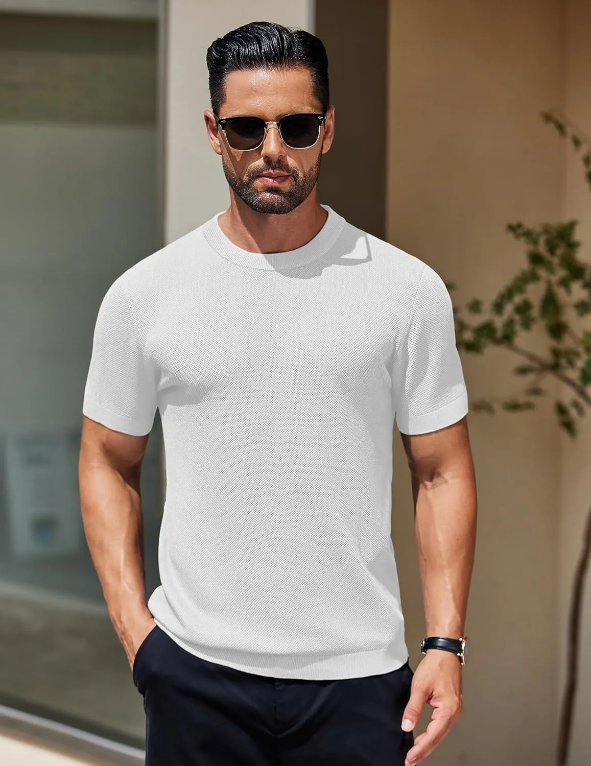 COOFANDY Men's Knit T-Shirts Short Sleeve Crewneck Shirt Casual Textured Pullover Tees
