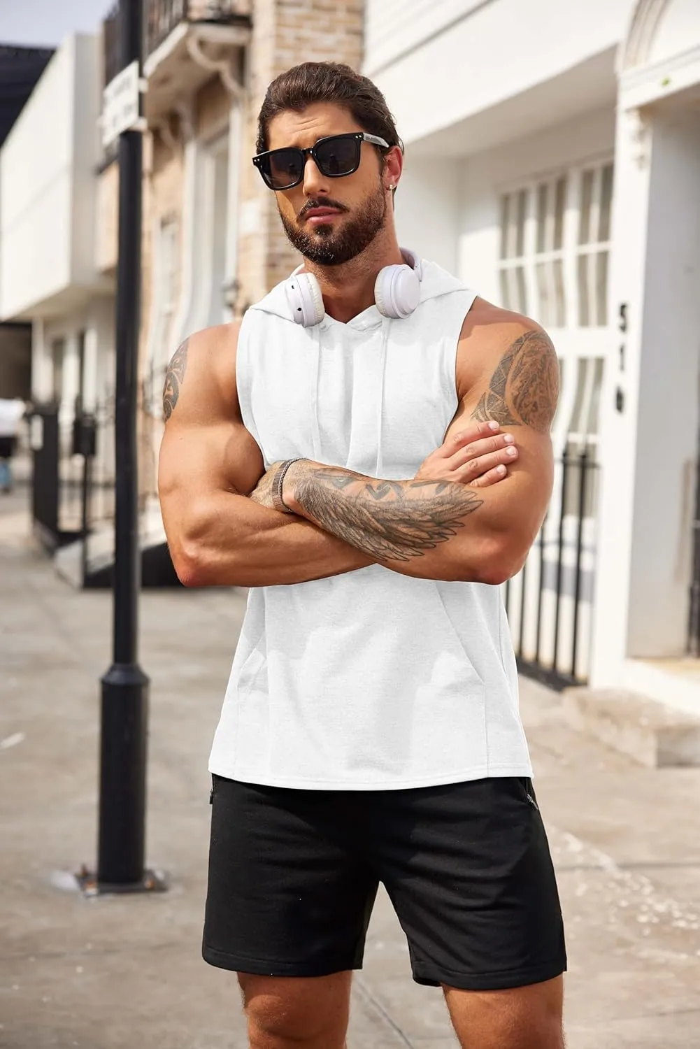 COOFANDY Men's Workout Hooded Tank Tops Bodybuilding Muscle Cut Off T Shirt Sleeveless Gym Hoodies