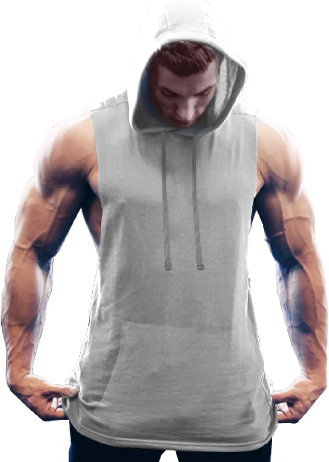 COOFANDY Men's Workout Hooded Tank Tops Bodybuilding Muscle Cut Off T Shirt Sleeveless Gym Hoodies