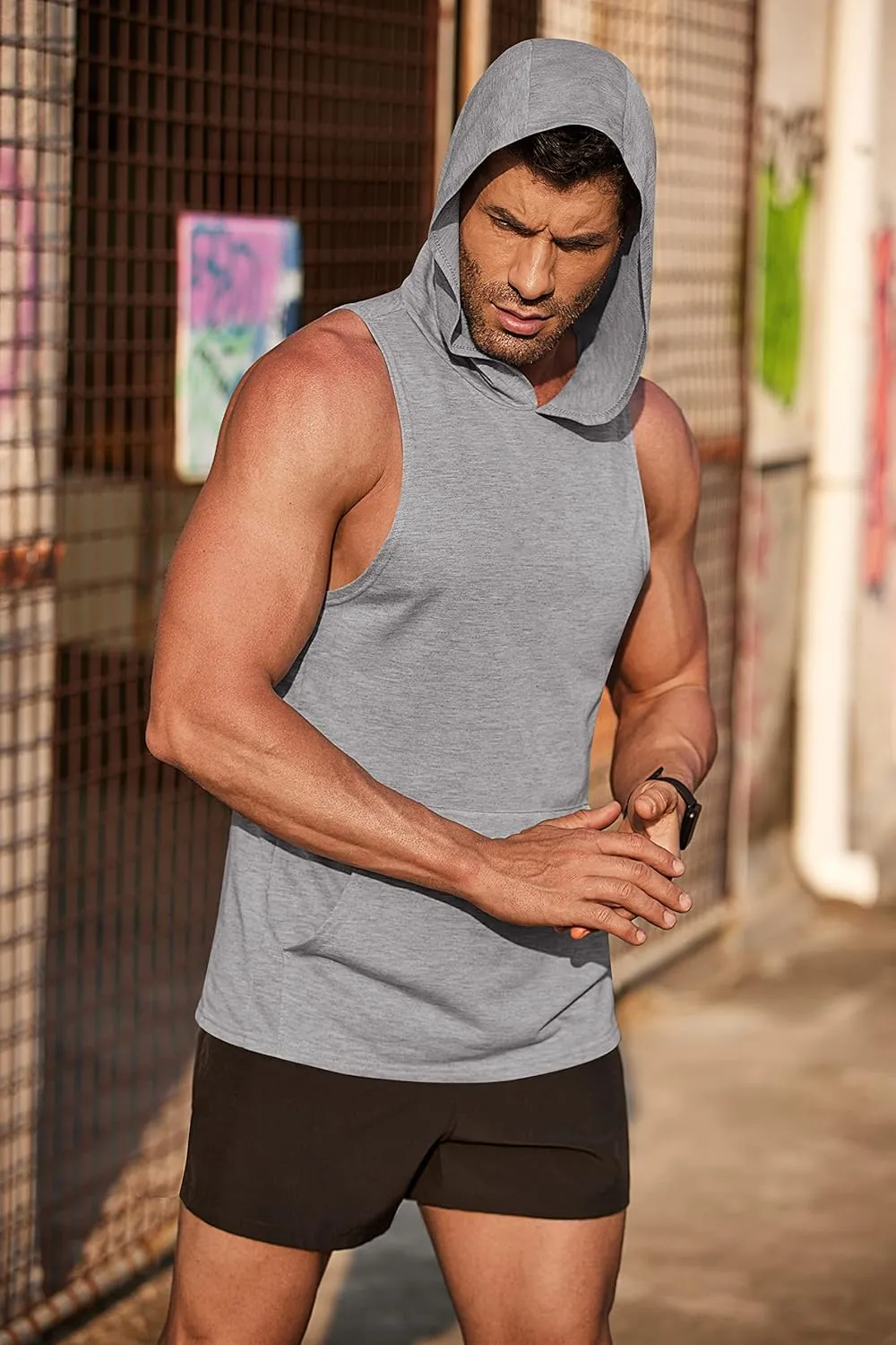 COOFANDY Men's Workout Hooded Tank Tops Bodybuilding Muscle Cut Off T Shirt Sleeveless Gym Hoodies