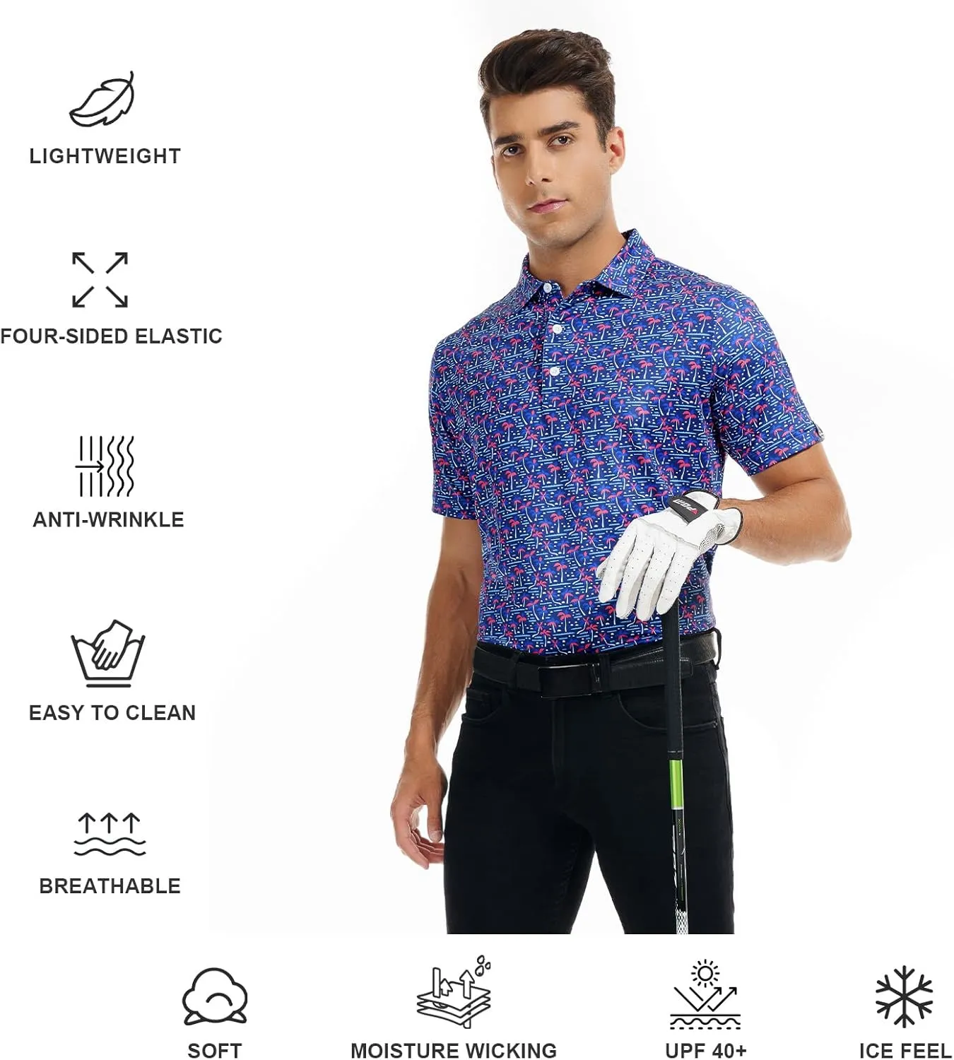 DEOLAX Mens Golf Shirt Fashion Prints Athletic Mens Polo Shirts Short Sleeve Classic Casual Dry Fit Soft Golf Shirts for Men