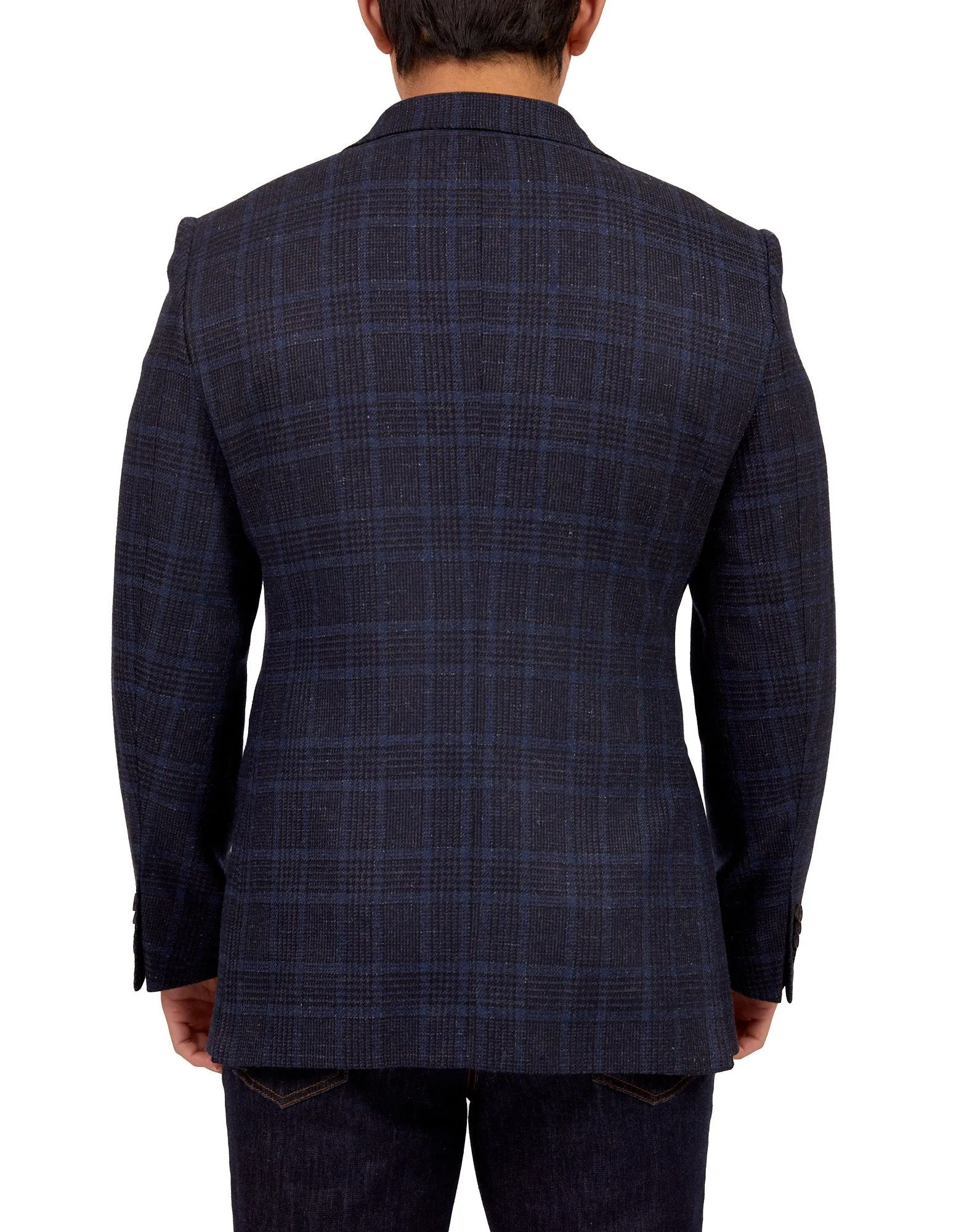 HENRY SARTORIAL DORMEUIL Full Canvas Fancy Check Jacket NAVY LG