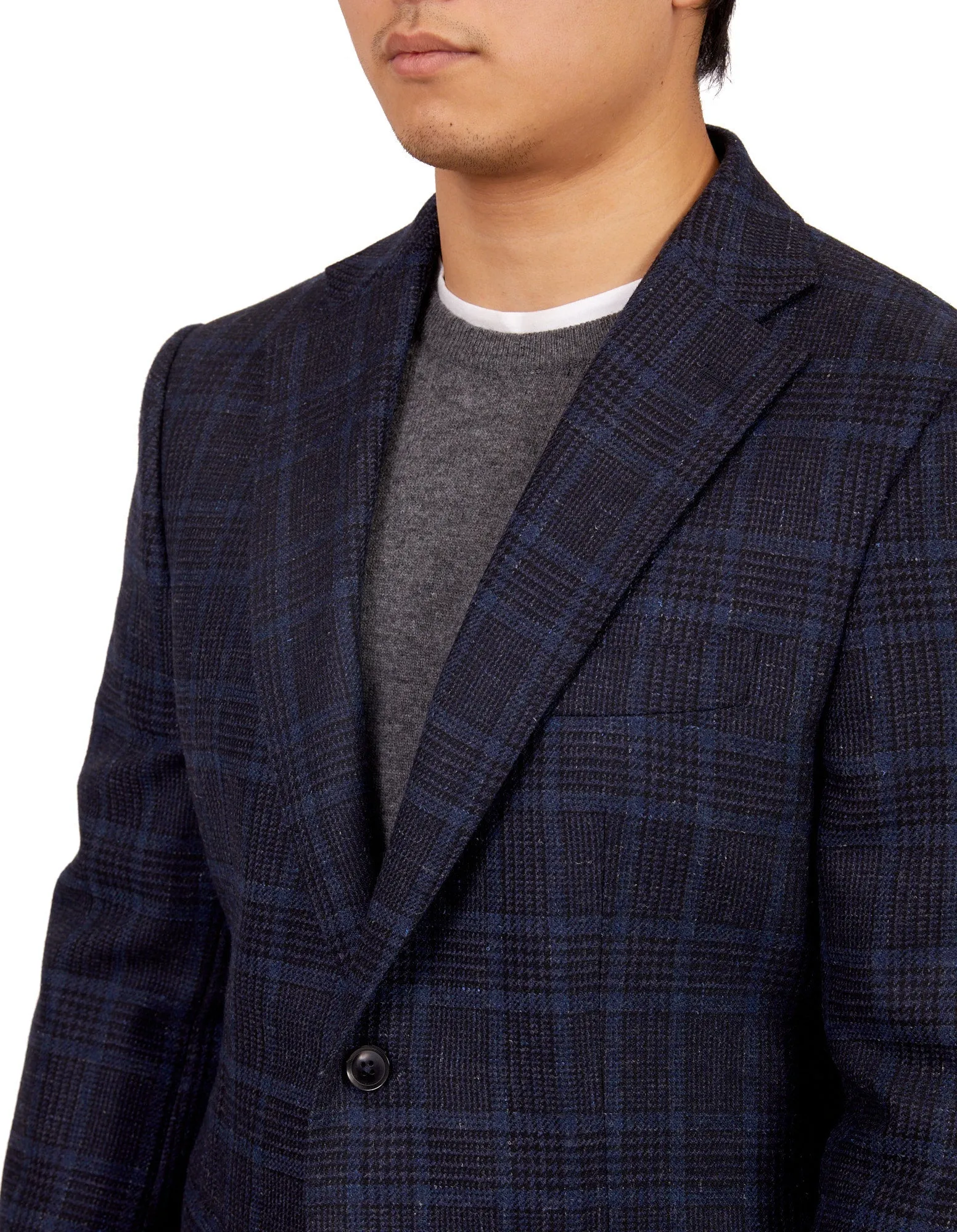 HENRY SARTORIAL DORMEUIL Full Canvas Fancy Check Jacket NAVY LG