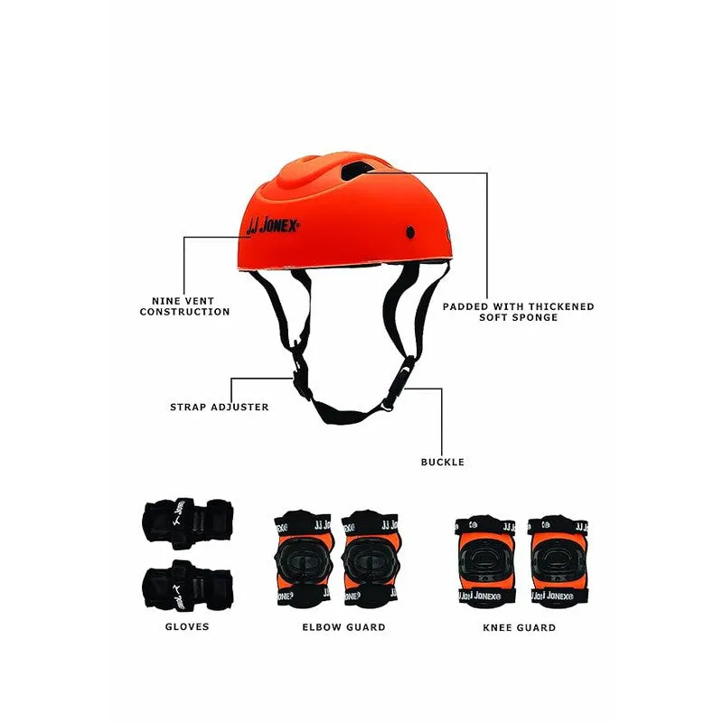 JJ Jonex Super Tenacity Adjustable Skates Combo (Skates   Helmet   Knee pad   Elbow pad   Skates Gloves   Key   Bag) (MYC) | Large | Orange | 11 Years and Above