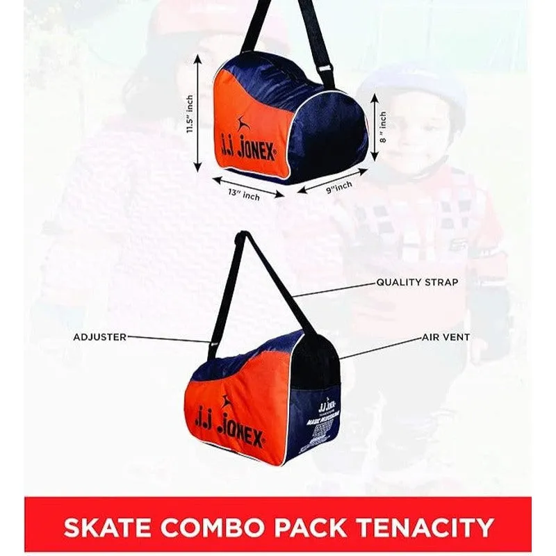 JJ Jonex Super Tenacity Adjustable Skates Combo (Skates   Helmet   Knee pad   Elbow pad   Skates Gloves   Key   Bag) (MYC) | Large | Orange | 11 Years and Above