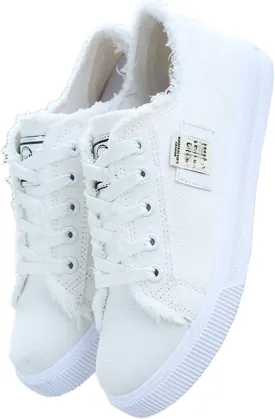 Loizziuy Women's Canvas Shoes Fringed Hem Denim Fabric Autumn Style Spring Casual Sports Preppy Flat Sneakers for Students
