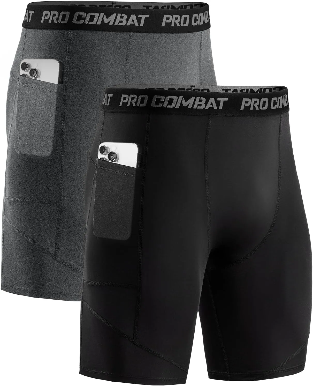 Niksa 1/2 Pack Mens Compression Shorts with Pocket, Performance Spandex Athletic Sports Workout Running Underwear Shorts