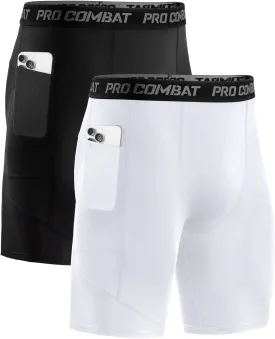 Niksa 1/2 Pack Mens Compression Shorts with Pocket, Performance Spandex Athletic Sports Workout Running Underwear Shorts