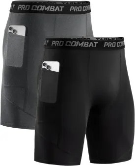 Niksa 1/2 Pack Mens Compression Shorts with Pocket, Performance Spandex Athletic Sports Workout Running Underwear Shorts