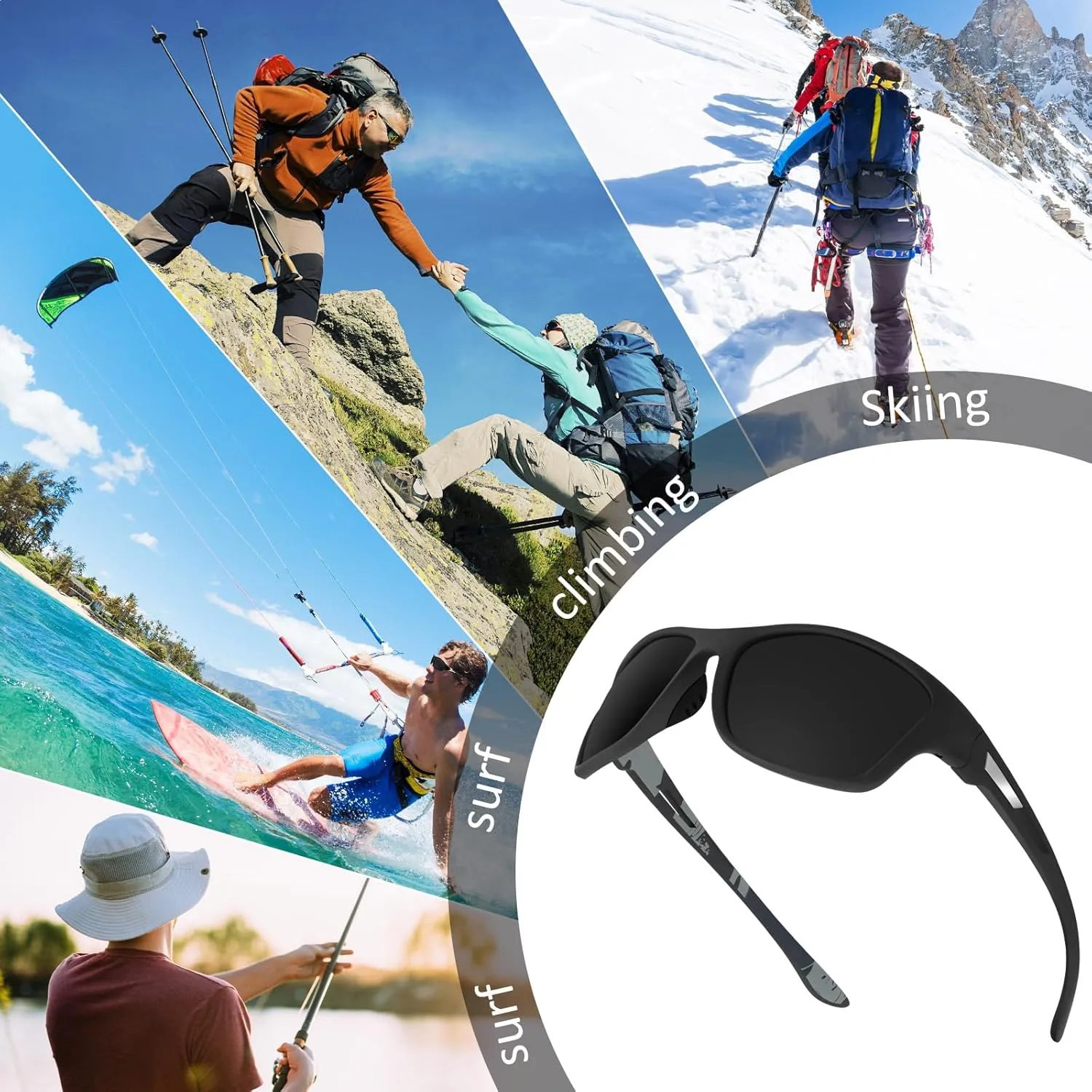 TOODOO 4 Pairs Men Polarized Sunglasses with UV Protection Driving Glasses Sports for Sport Outdoor Activities