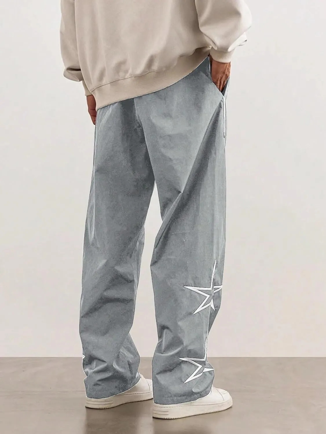 ZAFUL Men's Side Star Casual Pants Y2K Lightweight Sweatpants Drawstring Dance Pants Baggy Fashion Straight Leg Pants