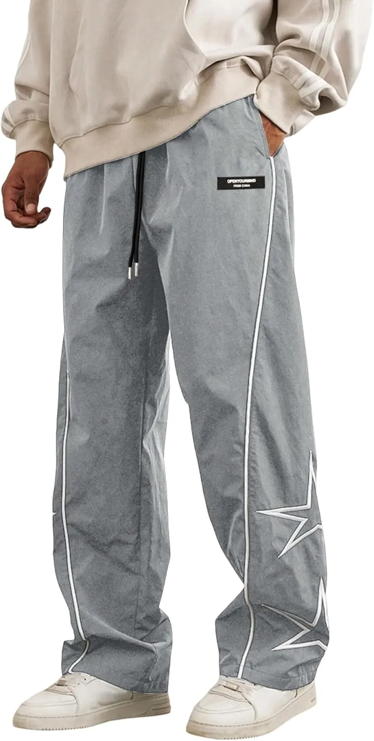 ZAFUL Men's Side Star Casual Pants Y2K Lightweight Sweatpants Drawstring Dance Pants Baggy Fashion Straight Leg Pants