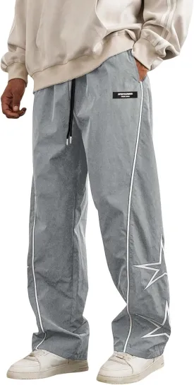 ZAFUL Men's Side Star Casual Pants Y2K Lightweight Sweatpants Drawstring Dance Pants Baggy Fashion Straight Leg Pants